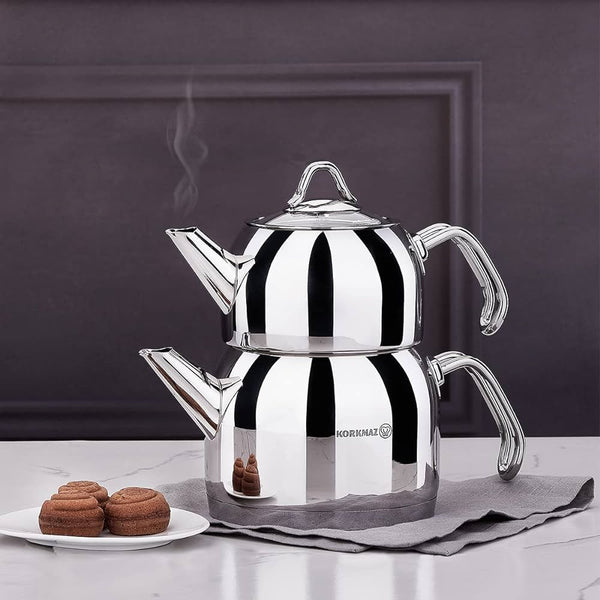 Provita Double Tea Pot - Stainless Steel, 0.7L & 1.5L, 1.1L & 2.1L