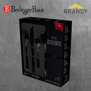 Mirror Black Cutlery Set 24pcs Stainless Steel, Elegant Tableware Set