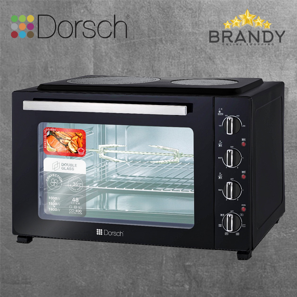 Electric Oven With Hob 48L, 1800W, Black