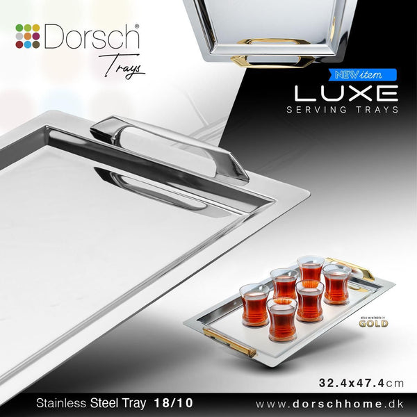 Luxe Stainless Steel Serving Tray Gold or Silver Sleek Rectangular Serveware