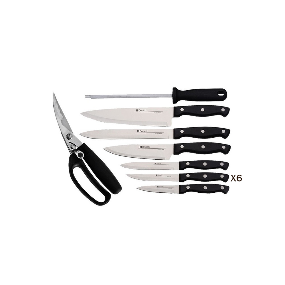 Classic Knife Set 14pcs with Wooden Stand + Free Tefal Tongs