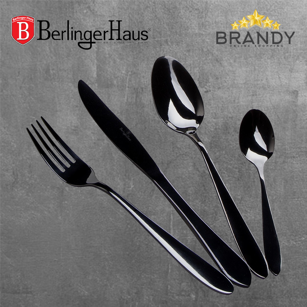 Mirror Black Cutlery Set 24pcs Stainless Steel, Elegant Tableware Set