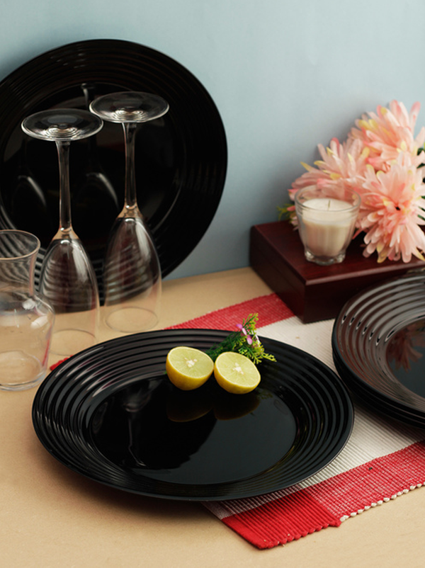 Harena Black Dinner Set 44pcs - Opal Glass Tableware