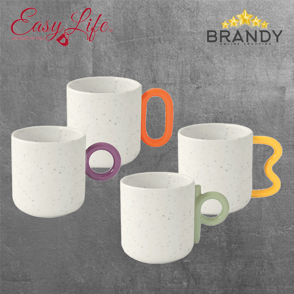 Creative Porcelain Mugs Set of 4 with Colorful Handles