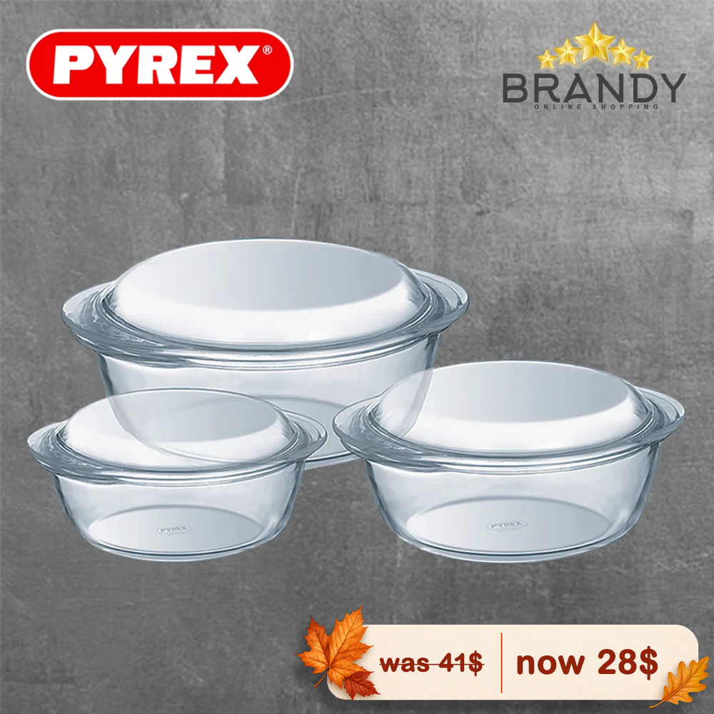 Pyrex Essentials 3-Piece Round Casserole Set 1.4L 2.1L 3.0L