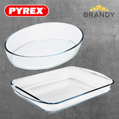 Pyrex Set of 2 Borosilicate Glass Roasters 3.7L & 2.2L