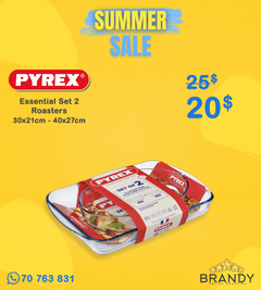 Pyrex Set of 2 Borosilicate Glass Roasters 3.7L & 2.2L