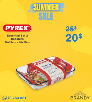 Pyrex Set of 2 Borosilicate Glass Roasters 3.7L & 2.2L