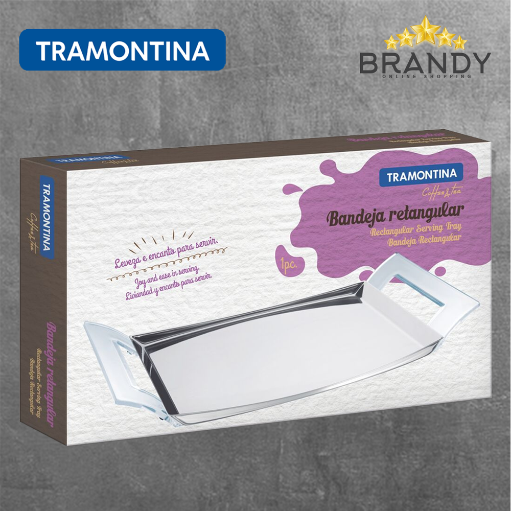 Bandeja Serving Tray, Stainless Steel with Plexy Handles