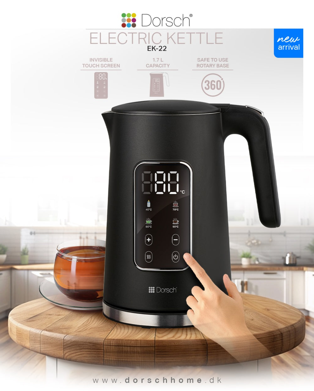 Kettle 1.7L EK-22 with LED Screen & Temperature Control + Free Tefal Peeler