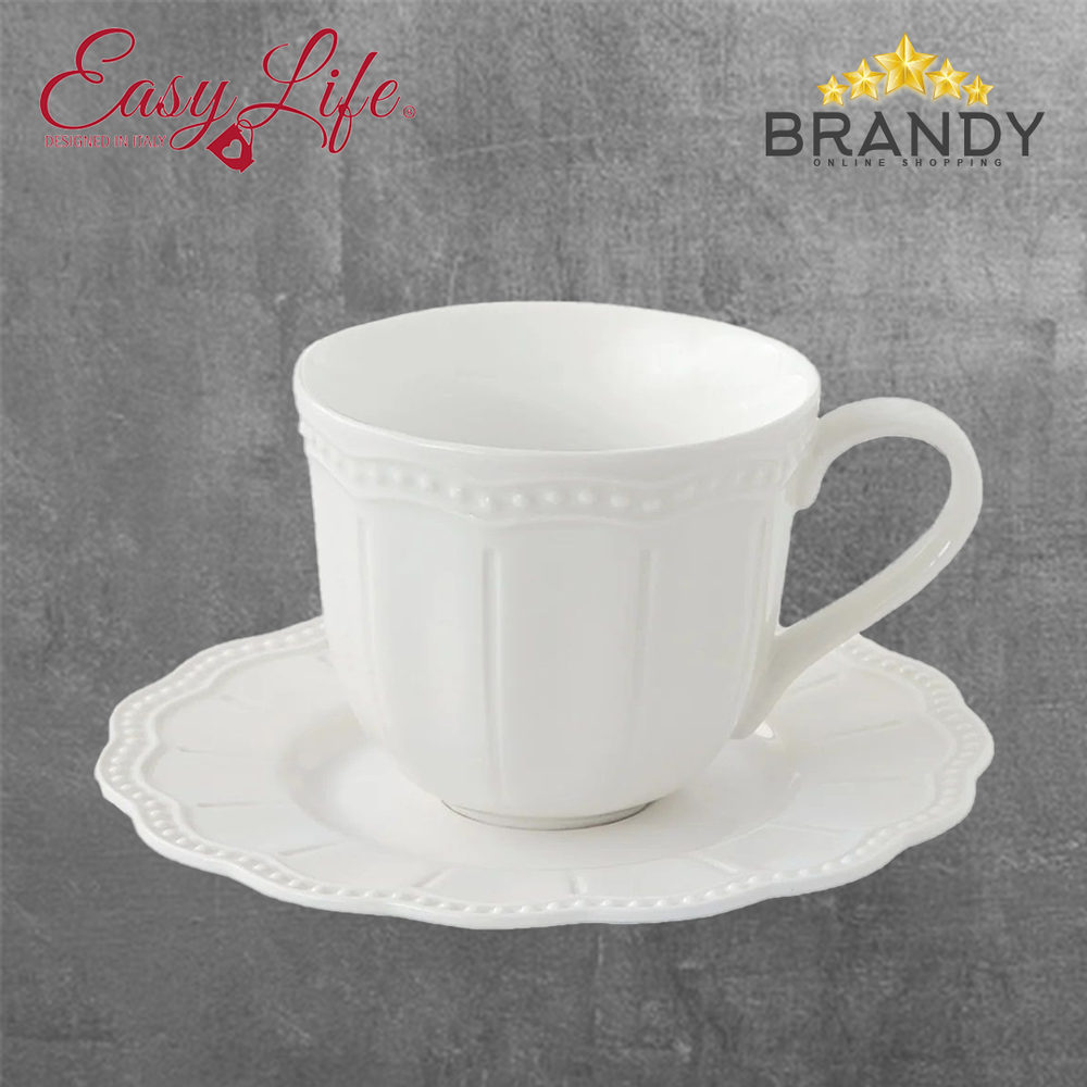 Elite White Coffee Cups Set 6pcs Porcelain