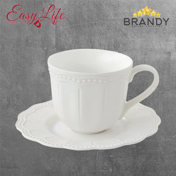Elite White Coffee Cups Set 6pcs Porcelain
