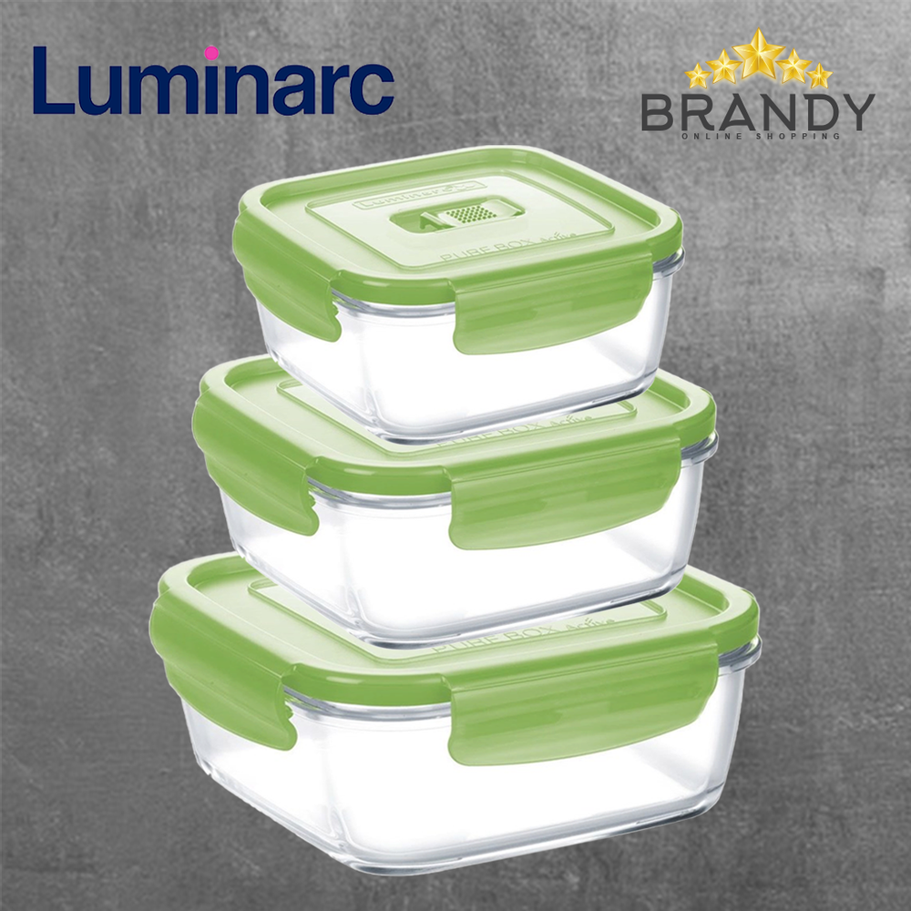 Pure Box Set 3 Square Food Containers Green