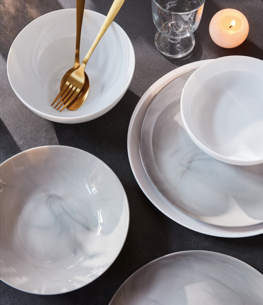 Diwali Granite Marble Dinner Set 36pcs, Opal Glass Plates