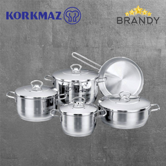 Korkmaz Astra A1900 9-Piece Stainless Steel Cookware Set Induction