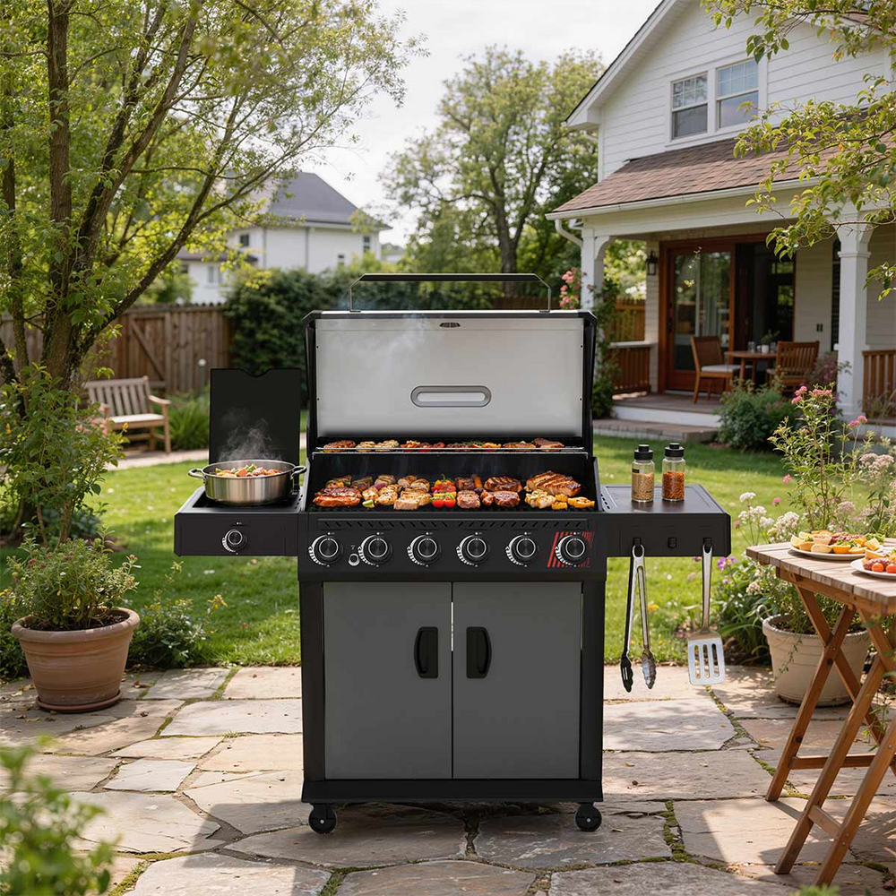 Royal Gourmet Gas & Charcoal BBQ with Side Burner 150x118x65cm