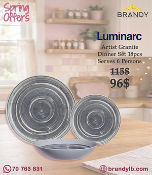 Luminarc Artist Granit 18-Piece Dinner Set Opal Tempered Glass Service for 6