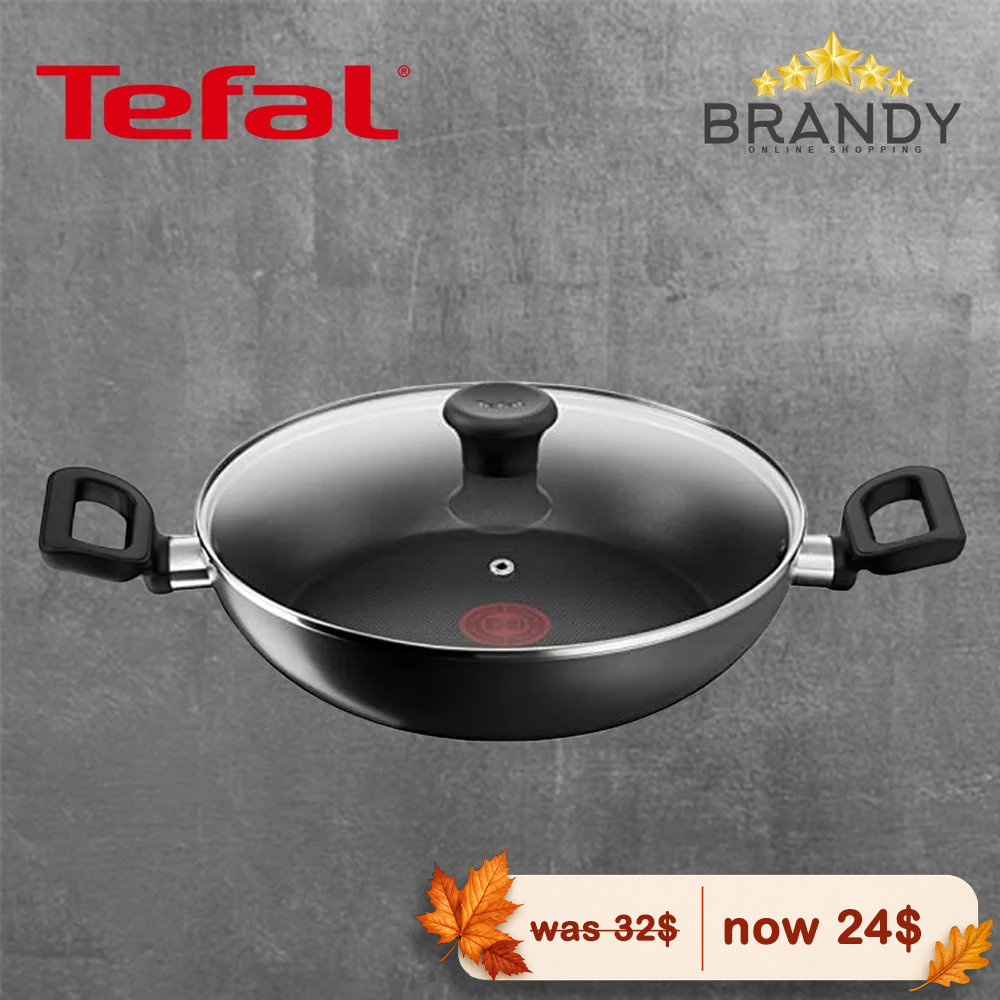Tefal Delicia Kadhai 28 cm Wok Titanium Non-Stick with Glass Lid