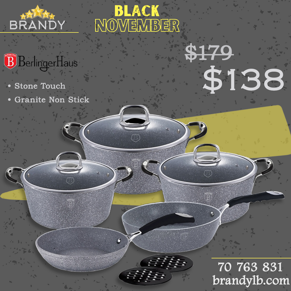 Stone Touch Cookware Set 10pcs Granite Non Stick Marble Coating