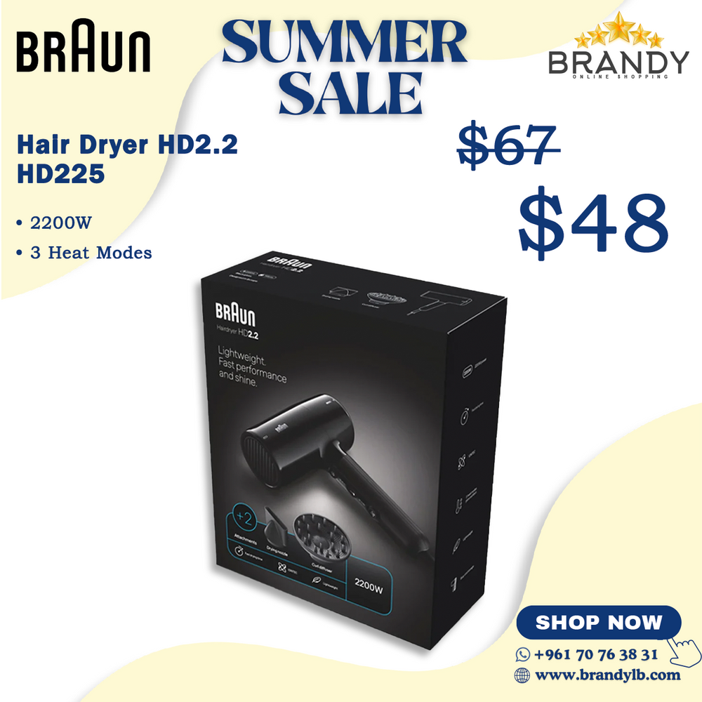 Hair Dryer HD225 2200W with Diffuser & Cold Shot