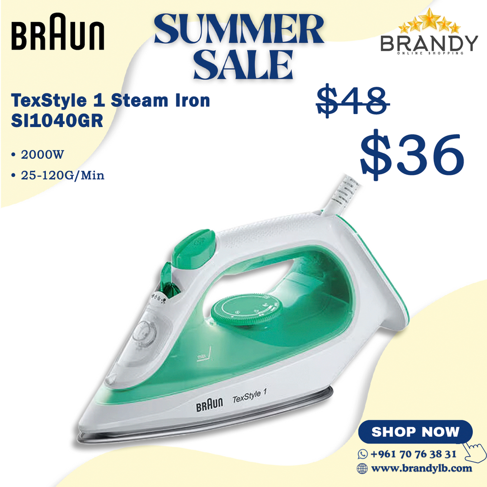 Braun Steam Iron SI1040GR with Non-Stick Ceramic Soleplate