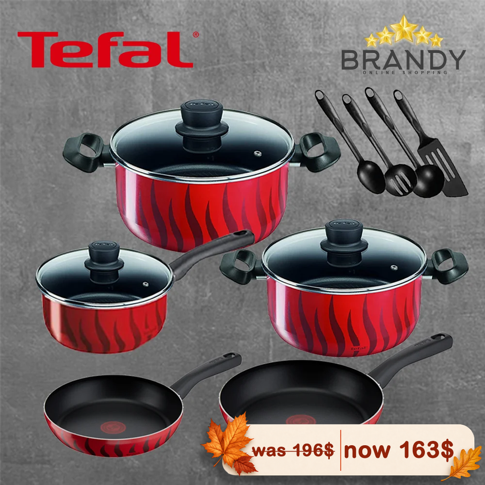 Tefal Tempo Flame 12-Piece Non-Stick Cookware Set Red