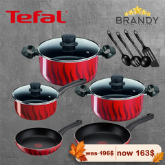 Tefal Tempo Flame 12-Piece Non-Stick Cookware Set Red