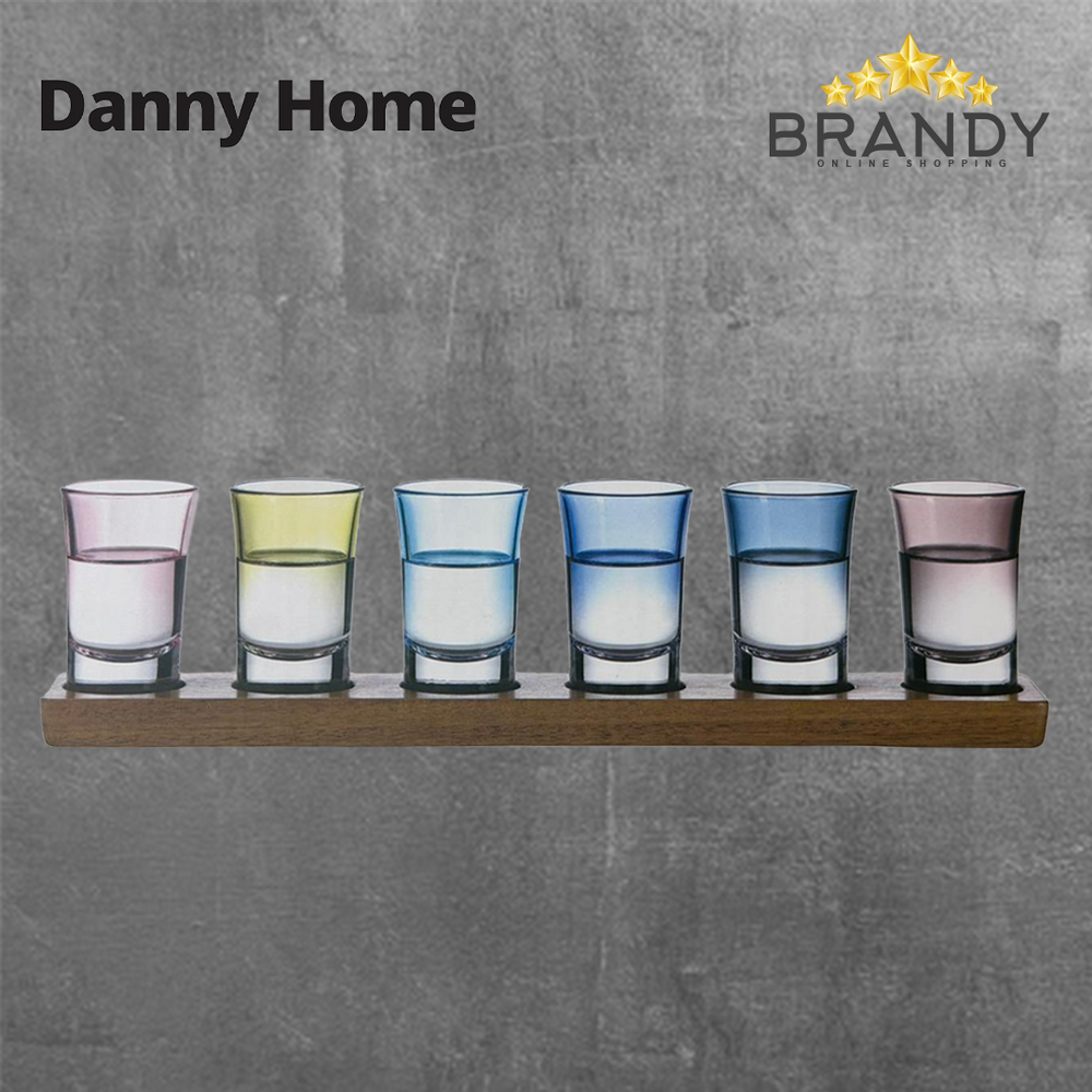 Danny Home Set 6 Colored Glass Shots with Wooden Stand CB-109-1