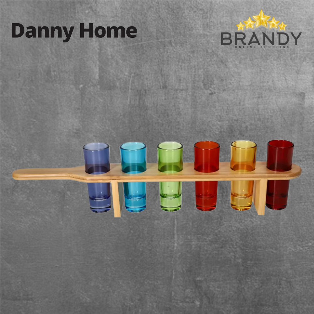 Danny Home Set 6 Colored Glass Shots with Wooden Stand CB-153-1