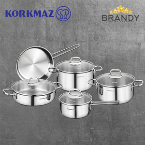 Korkmaz Perla A1609 Cookware Set 9-Piece 18/10 Stainless Steel