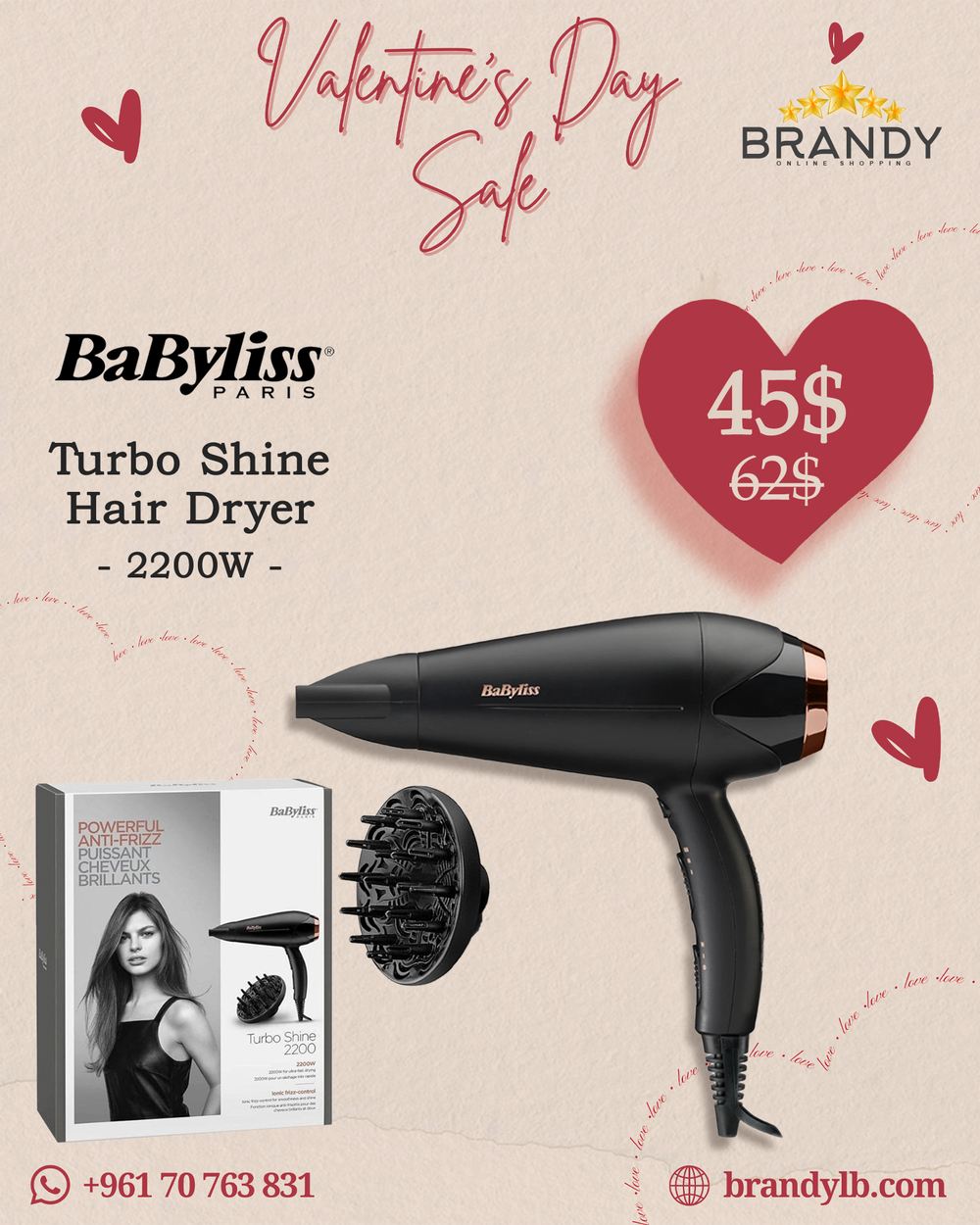 Hair Dryer D570 with Anti-Frizz Ionic Function