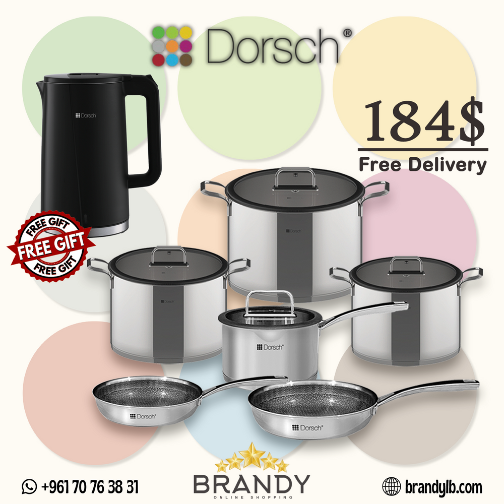 Dorsch Steel Pro Cookware Set 6pcs + Free Dorsch Electric Kettle