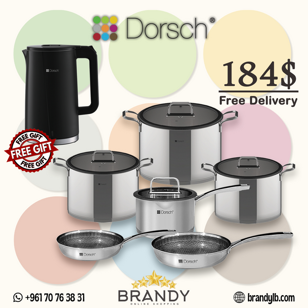 Dorsch Steel Pro Cookware Set 6pcs + Free Dorsch Electric Kettle