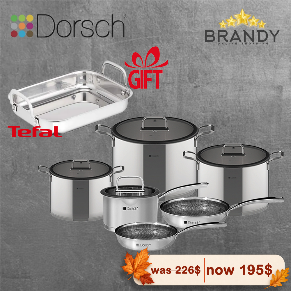 Dorsch Steel Pro 10-Piece Cookware Set 18/10 Stainless Steel with Free Tefal Oven Tray