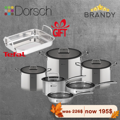 Dorsch Steel Pro 10-Piece Cookware Set 18/10 Stainless Steel with Free Tefal Oven Tray