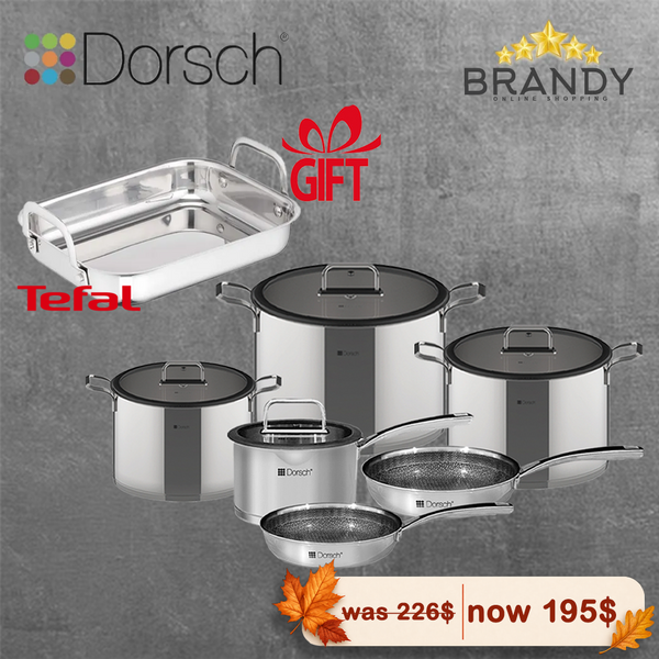 Dorsch Steel Pro 10-Piece Cookware Set 18/10 Stainless Steel with Free Tefal Oven Tray