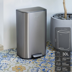 Dorsch Stainless Steel Pedal Bin 30 & 40 Liters - Soft Radius Soft Close