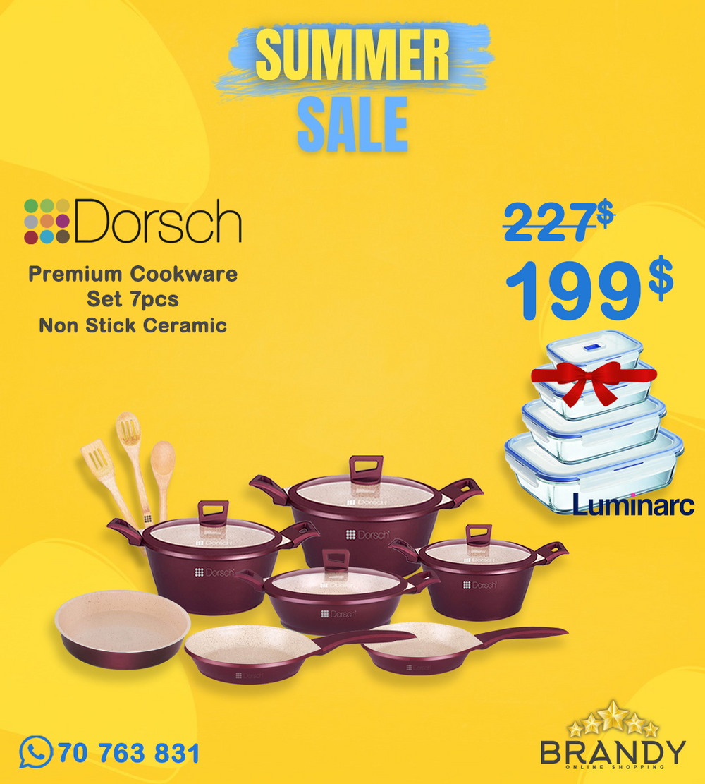 Dorsch Premium Cookware Set 10-Piece Granite Ceramic Nonstick + Free Luminarc 4 Glass Containers