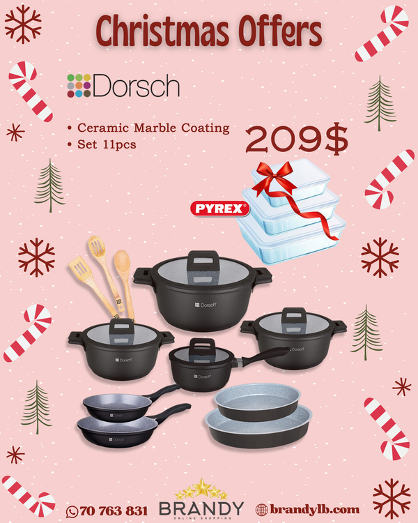 Dorsch Lifetime Granite Cookware Set 11pcs + Free RCR Italian Crystal Glasses