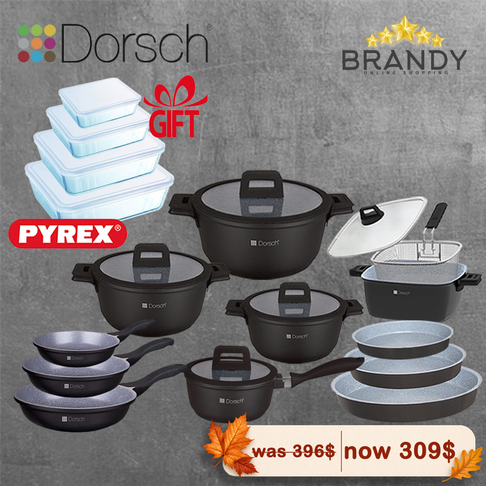Dorsch Lifetime Granite 15-piece Cookware Set with Free Moulinex Kettle