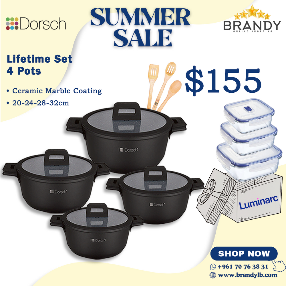 Lifetime Granite Set 4 Pots + Free Luminarc 3 Containers
