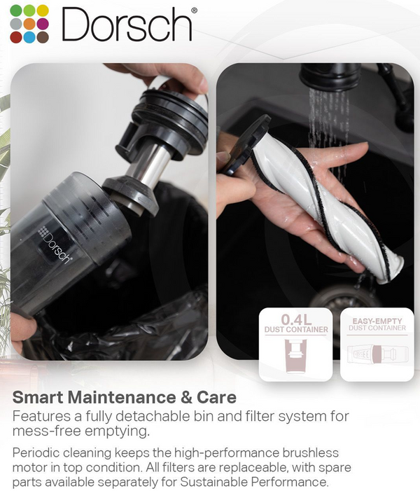 Dorsch DustJet DH-07010 Cordless Stick Vacuum 380W 25.9V 0.4L + Free Luminarc 4 Glass Containers