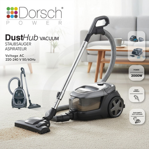 Dorsch DustHub DH-07020 Vacuum Cleaner 2000W One-Button Dust Emptying + Free Luminarc 2 Glass Containers