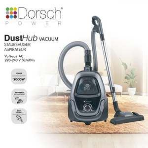 Dorsch DustHub DH-07020 Vacuum Cleaner 2000W One-Button Dust Emptying + Free Luminarc 2 Glass Containers