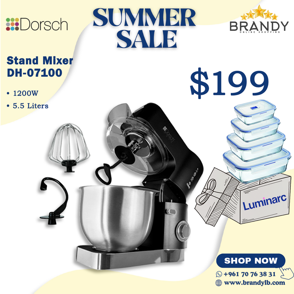 Stand Mixer 5.5L DH-07100 + Free Luminarc 4 Glass Containers