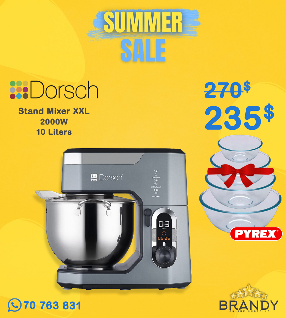 Dorsch DH-07110 Stand Mixer 10L 2000W 10-Speed + Free Pyrex 4 Glass Bowls