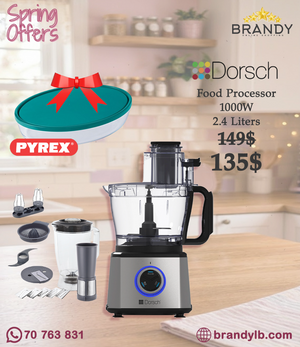 Dorsch Food Processor 2.4L DH-07210 - 1000W Silver Black + Free Pyrex Oven Roaster with lid
