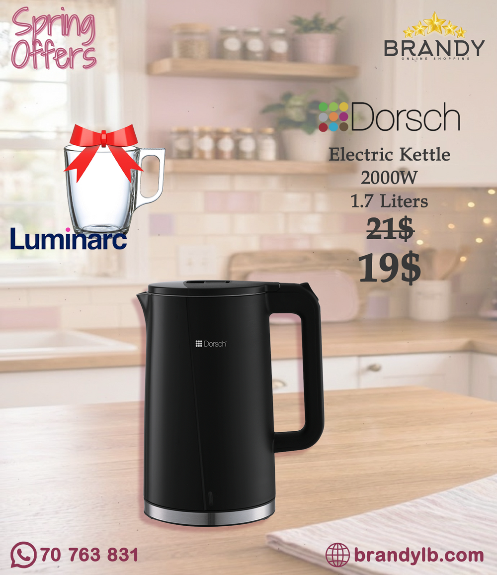 Dorsch EK-42 Electric Kettle 1.7L 1850–2200W Black with Free Luminarc Mug