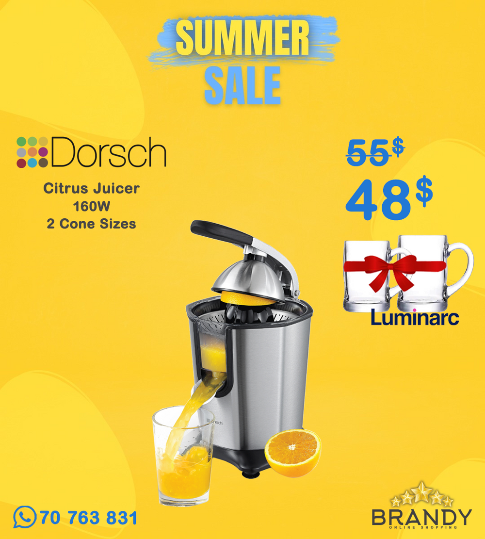 Dorsch CJ-160 Citrus Juicer 160W 800 ml Silver Black + Luminarc 2 Mugs