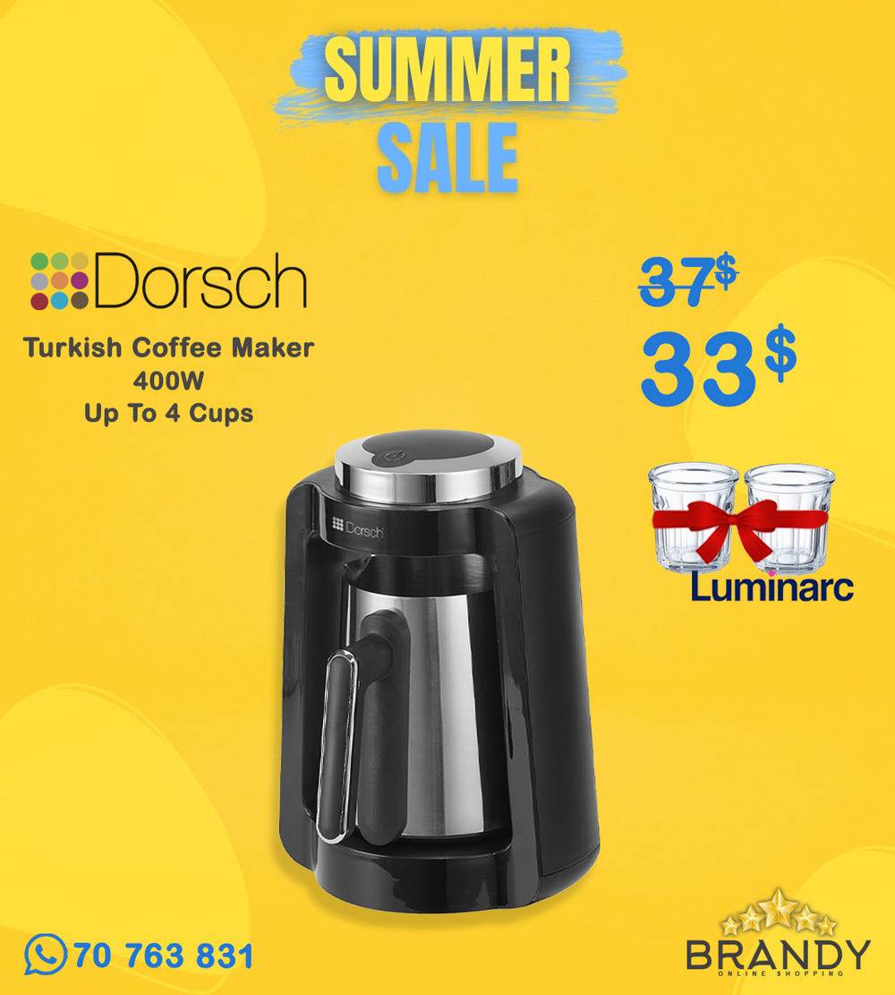 Dorsch DH-07510 Turkish Coffee Maker 4-Cup 400W + Free Luminarc Coffee Cups
